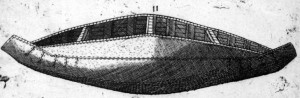Le canoë tel qu'il apparaît dans une des planches gravées de 1609.